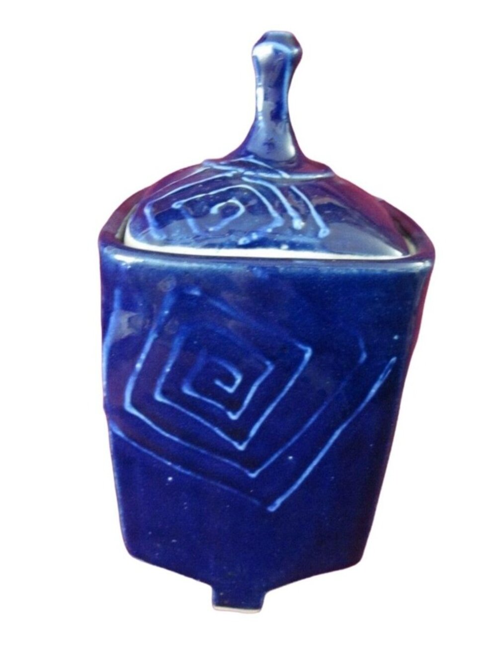 Blue Jar Art Pottery Vintage Elizabeth James Lidded Swirl Design Idaho JJ3741